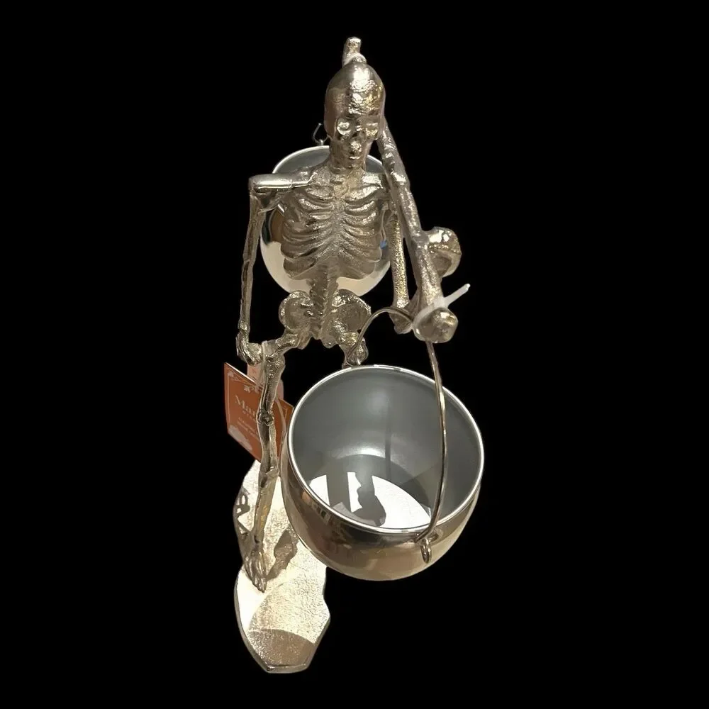 Martha Stewart Halloween Skeleton With Hanging Cauldron Bowls Silvertone